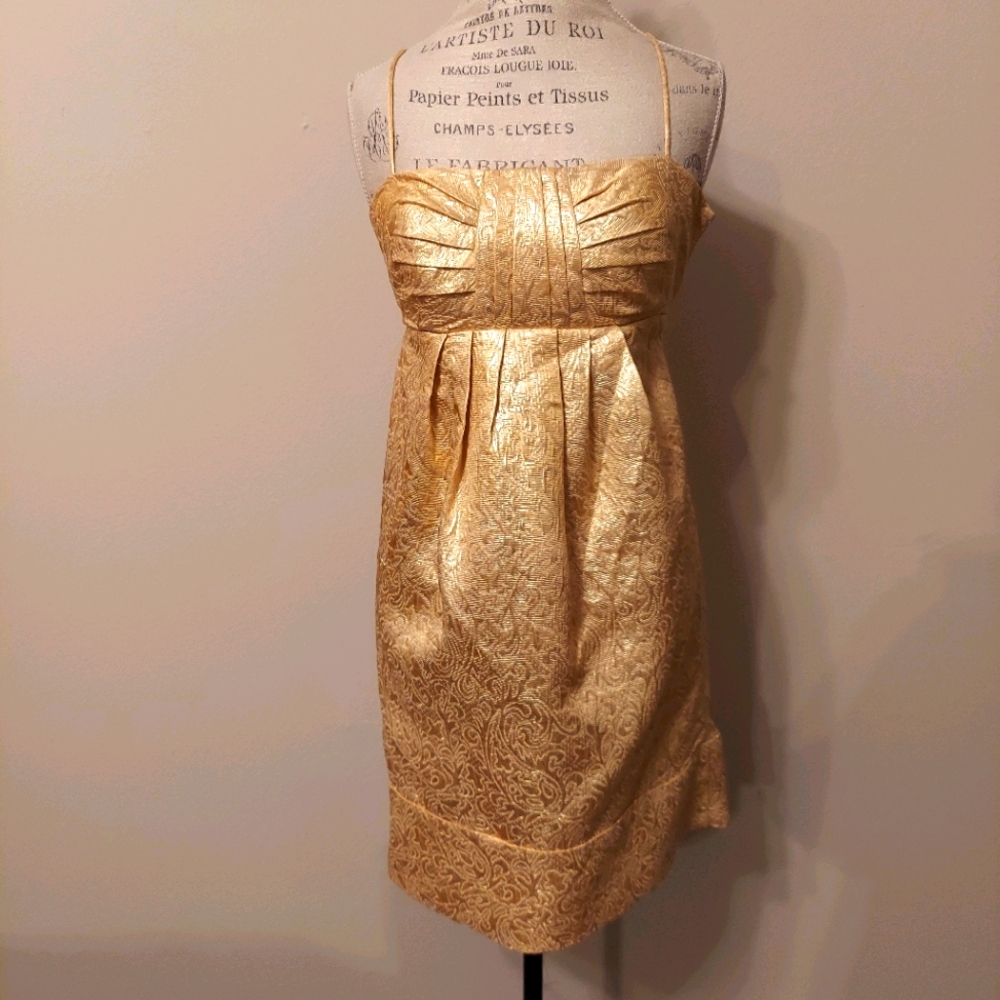 BCBG Paris Gold Metallic Empire Waist Dress 4